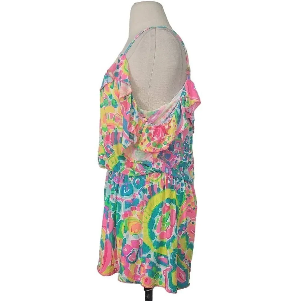 Lilly Pulitzer Fenella Ruffle Romper Sz XS Multi Come‎ Out Of Your Shell Summer